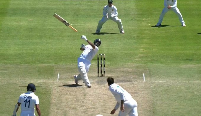 Pant loses grip of his bat while playing a shot