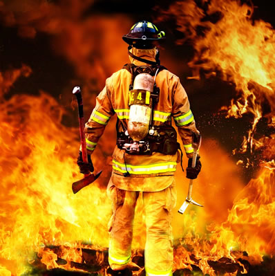 fire fighters with fire resistant material 