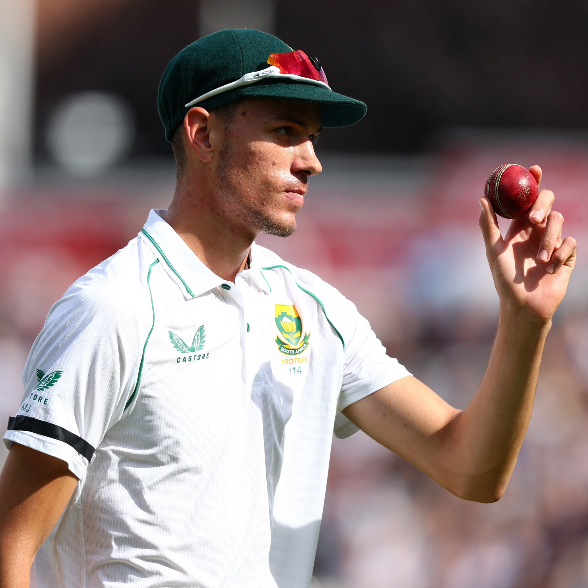 Marco Jansen taking the match ball after a 5-wicket haul