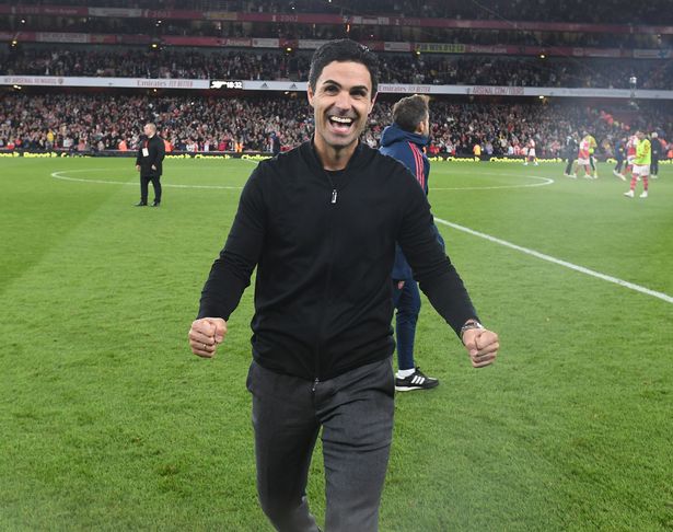 Mikel Arteta visibly happy after his Arsenal beat Liverpool 3-2 in the English Premier League