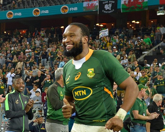 Lukhanyo Am next to the rugby field during a Springboks Test match against Wales