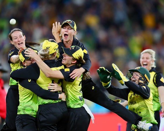 The Australian Women's Cricket team celebrating at the previous ICC Women's T20 Cricket World Cup