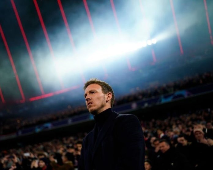 Former Bayern Munich Manager, Julian Nagelsmann keeping a close eye on play.