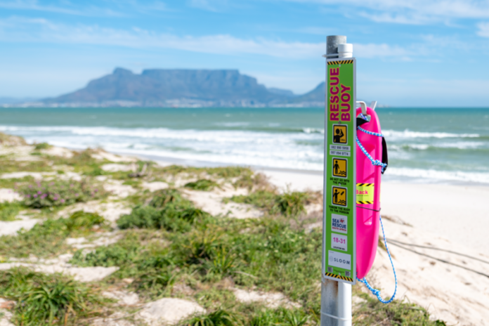 Pink Rescue Buoy at Cape Town beach