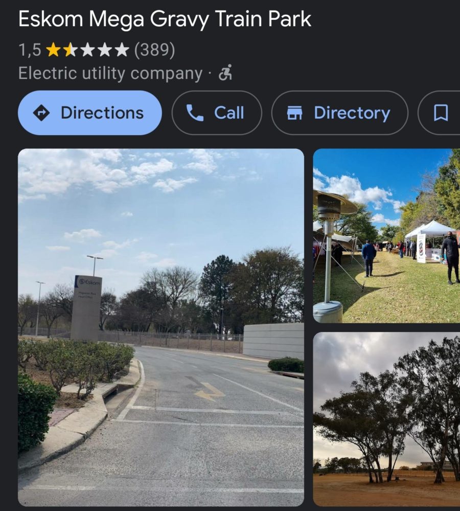 Google maps search of Eskom Mega Gravy Train