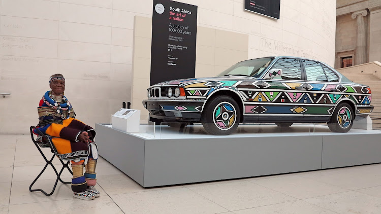 Dr Esther Mahlangu with her BMW artcar at the British Museum 2016