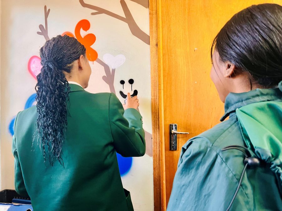 youth spray painting on walls of new bellville south youth clinic 