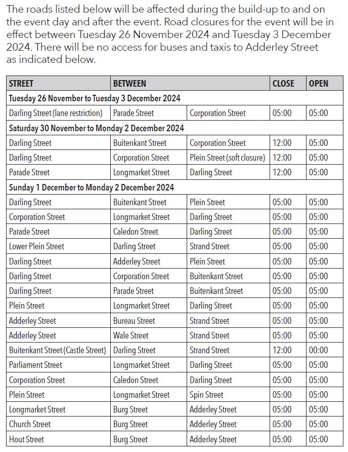 road closures festive