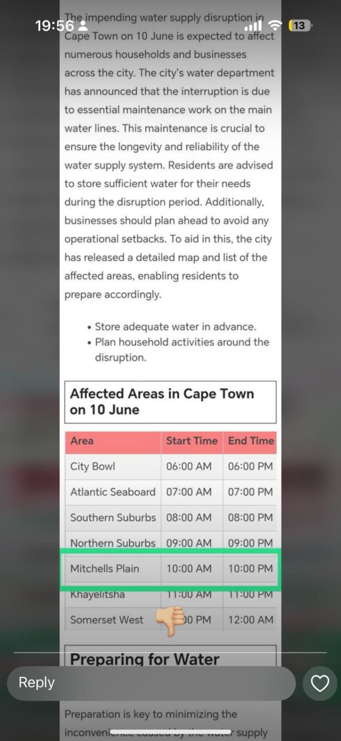 cape town city water shut down