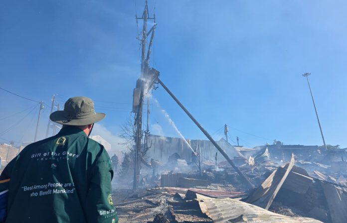 A fire destroyed shacks