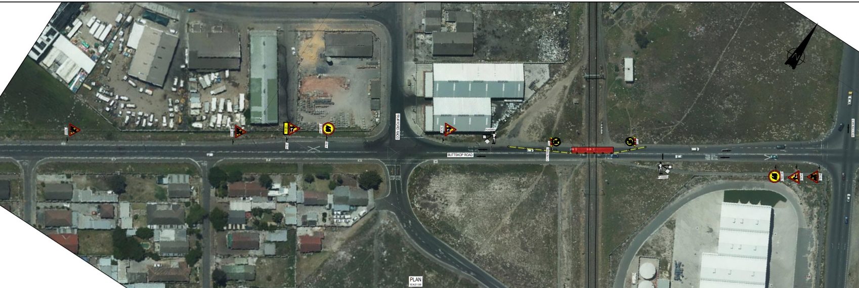 A temporary lane closure at the Buttskop Road level crossing